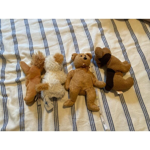 Stuffed animal beanie baby lot of 4 tan bear dog puppy - Picture 10 of 10